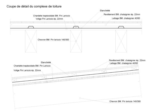 Orma Architettura - Préau d'Évisa - Détails de la toiture [Julien Kerdraon / Topophile]