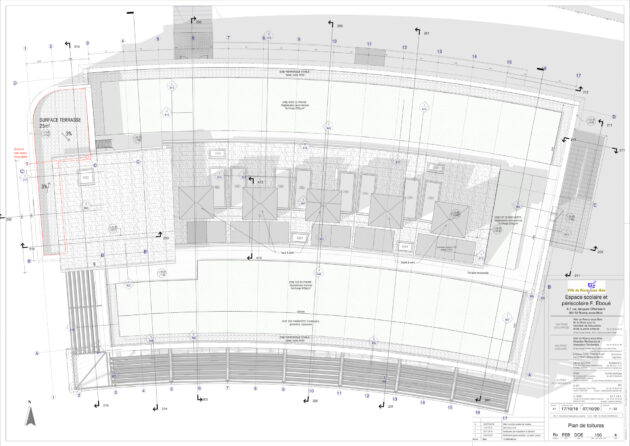 Architecture régénérative Rosny - Centre de loisirs Jacques Chirac — Plan des toitures (dossier des ouvrages exécutés) // Ville de Rosny-sous-Bois / Topophile