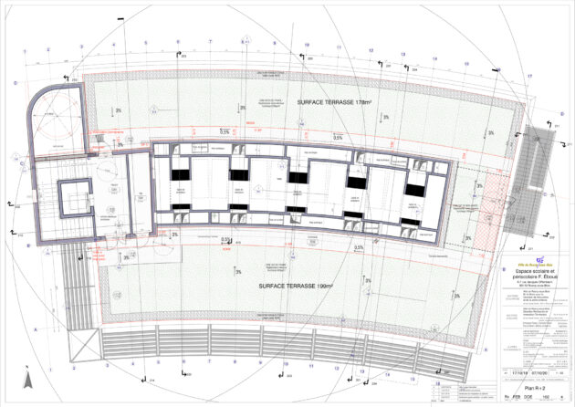 Architecture régénérative Rosny - Centre de loisirs Jacques Chirac — Plan de la terrasse en toiture (dossier des ouvrages exécutés) // Ville de Rosny-sous-Bois / Topophile