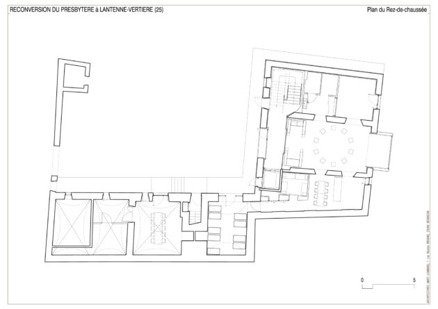 Amiot Lombard - Presbytère Lantenne-Vertière — Plan du rez-de-chaussée : salle commune, crèche // Amiot Lombard / Topophile