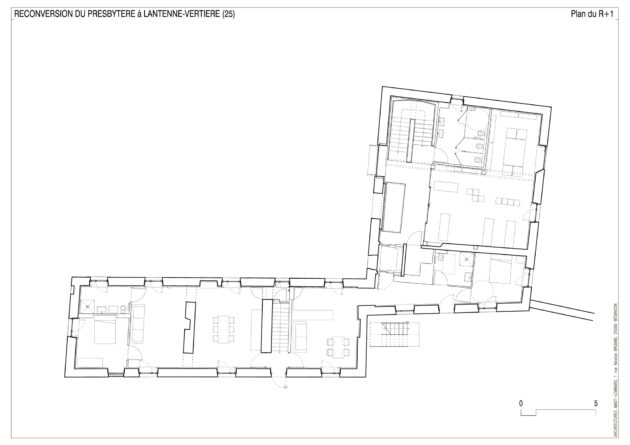 Amiot Lombard - Presbytère Lantenne-Vertière — Plan du R+1 : 2 logements, bibliothèque // Amiot Lombard / Topophile