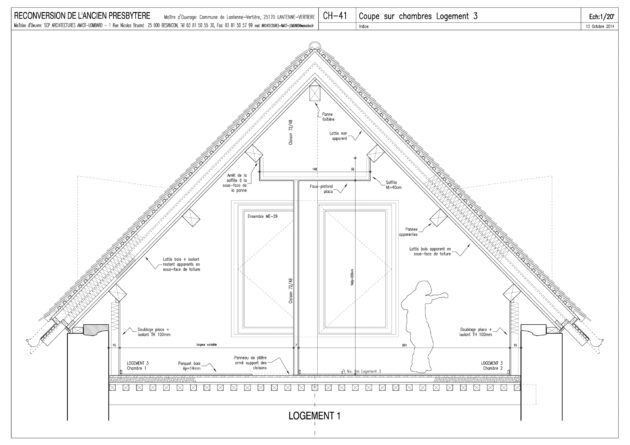 Amiot Lombard - Presbytère Lantenne-Vertière — Détail en phase chantier : logement sous combles (ex-cure) // Amiot Lombard / Topophile