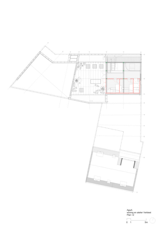 AgwA - Verbiest — Plan du R+2 : espace chauffé en rouge // AgwA / Topophile