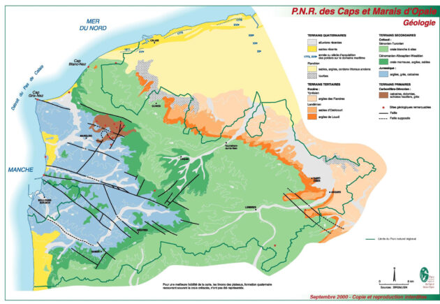 PNRCMO - Plan de paysage bassin carrier — Couches géologiques et failles dans le territoire boulonnais // PNRCMO / Topophile