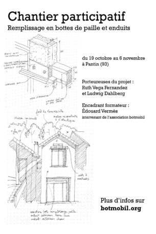 Pose de bottes de paille et d’enduits terre et chaux